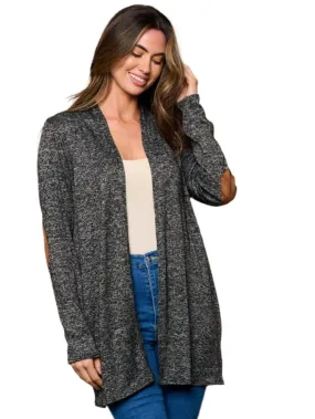 012- W Fashion Trends Elbow Patched Washed Cardigan- Charcoal