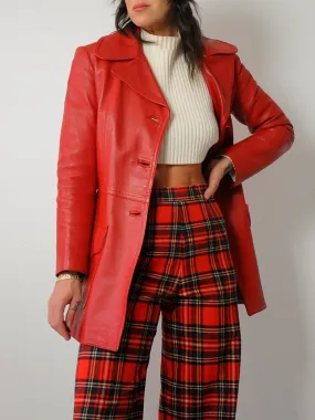 1970's Lipstick Red Leather Jacket