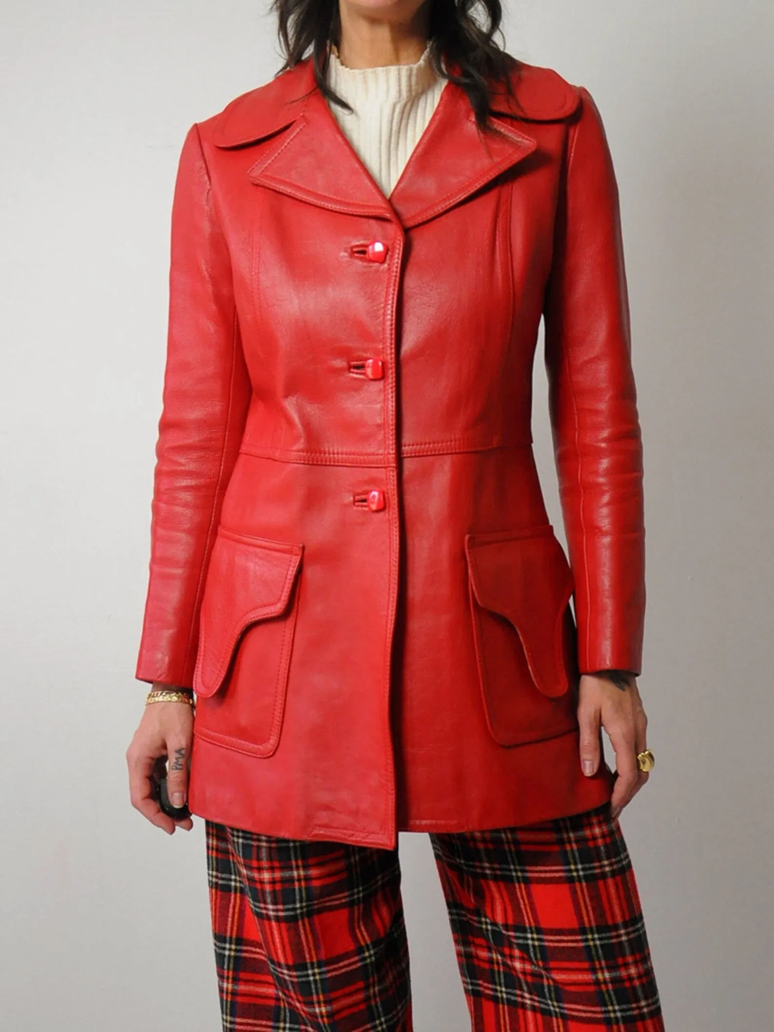 1970's Lipstick Red Leather Jacket