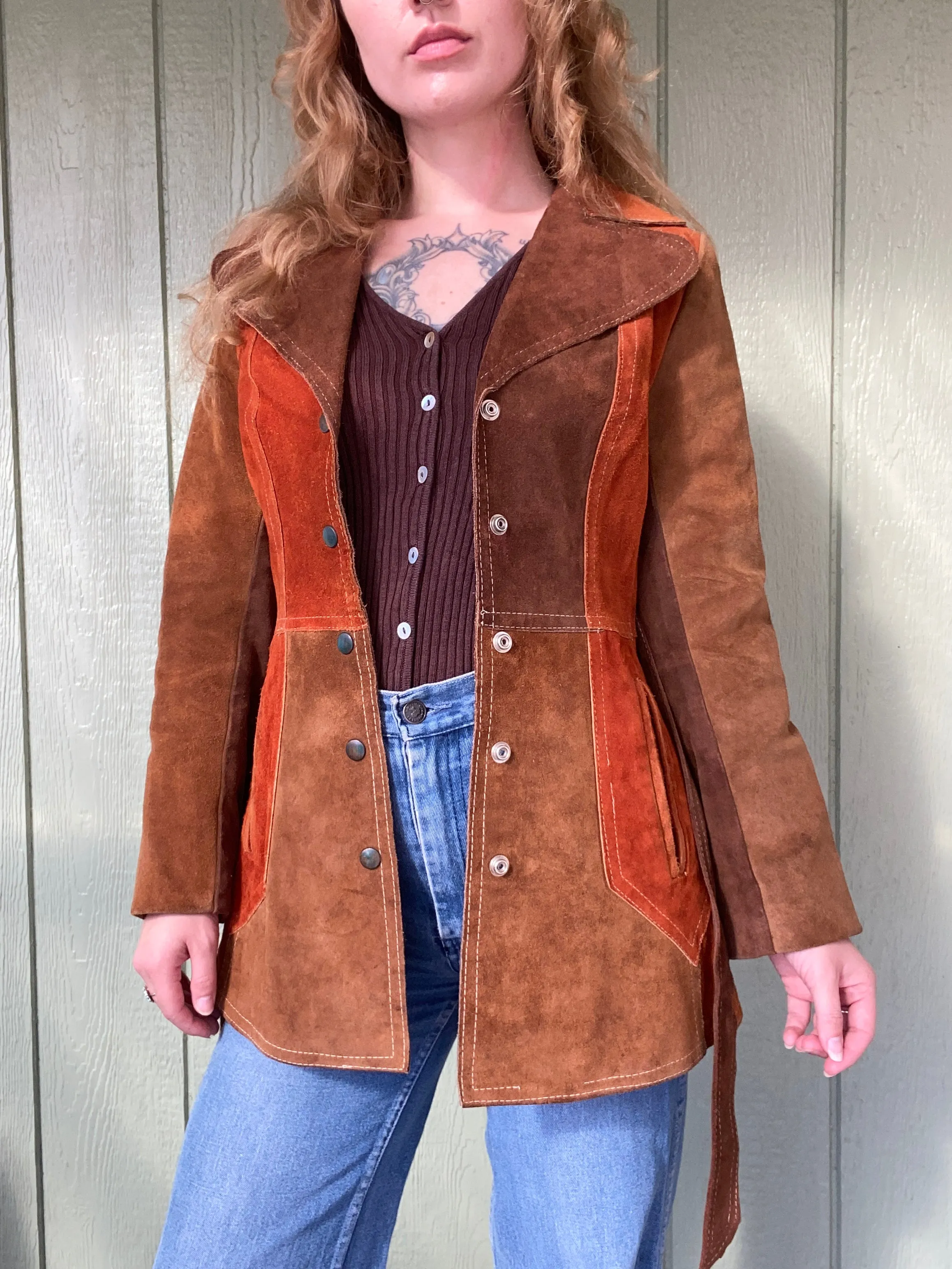 60s/70s Suede Leather color-block jacket