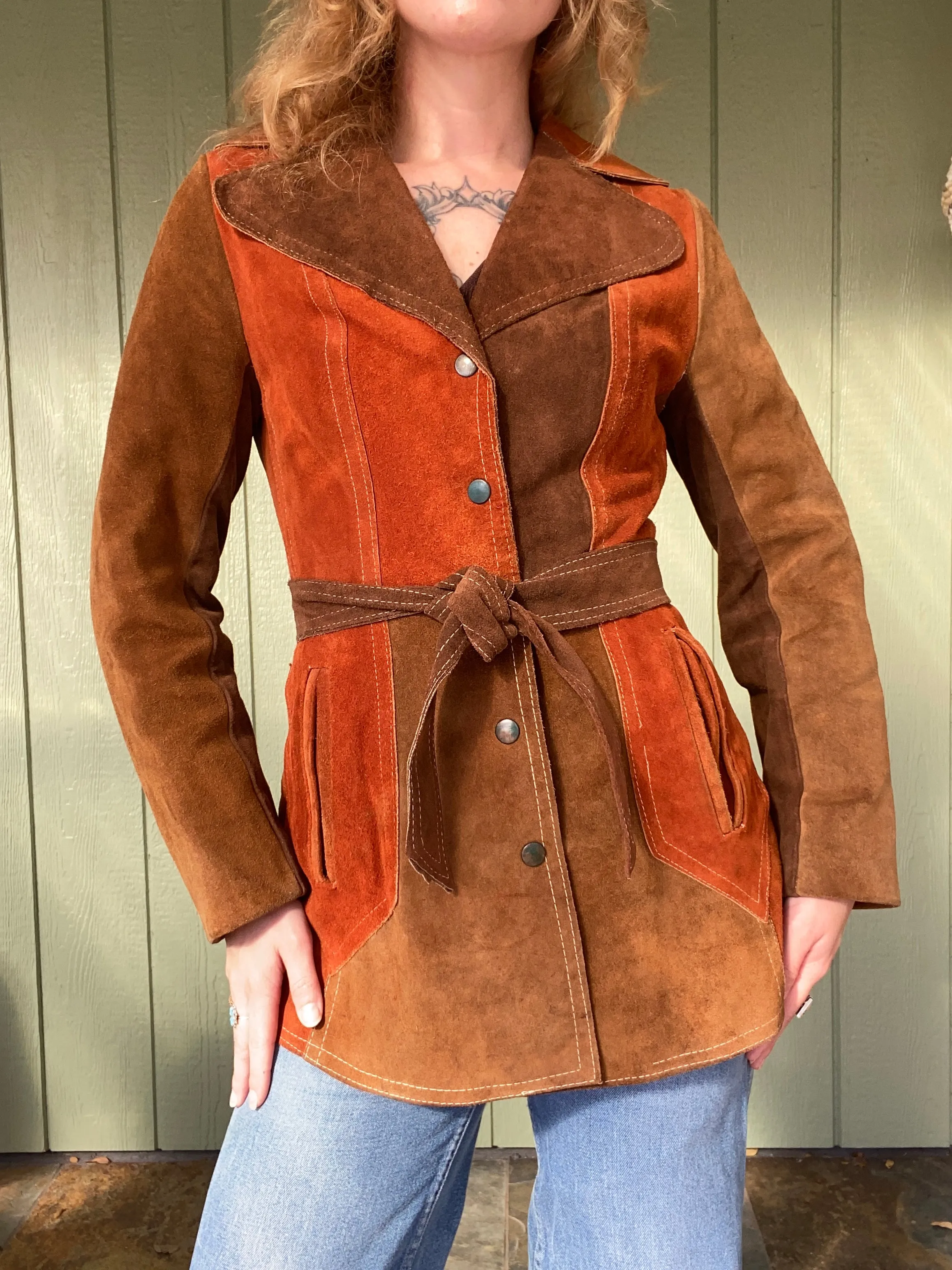 60s/70s Suede Leather color-block jacket