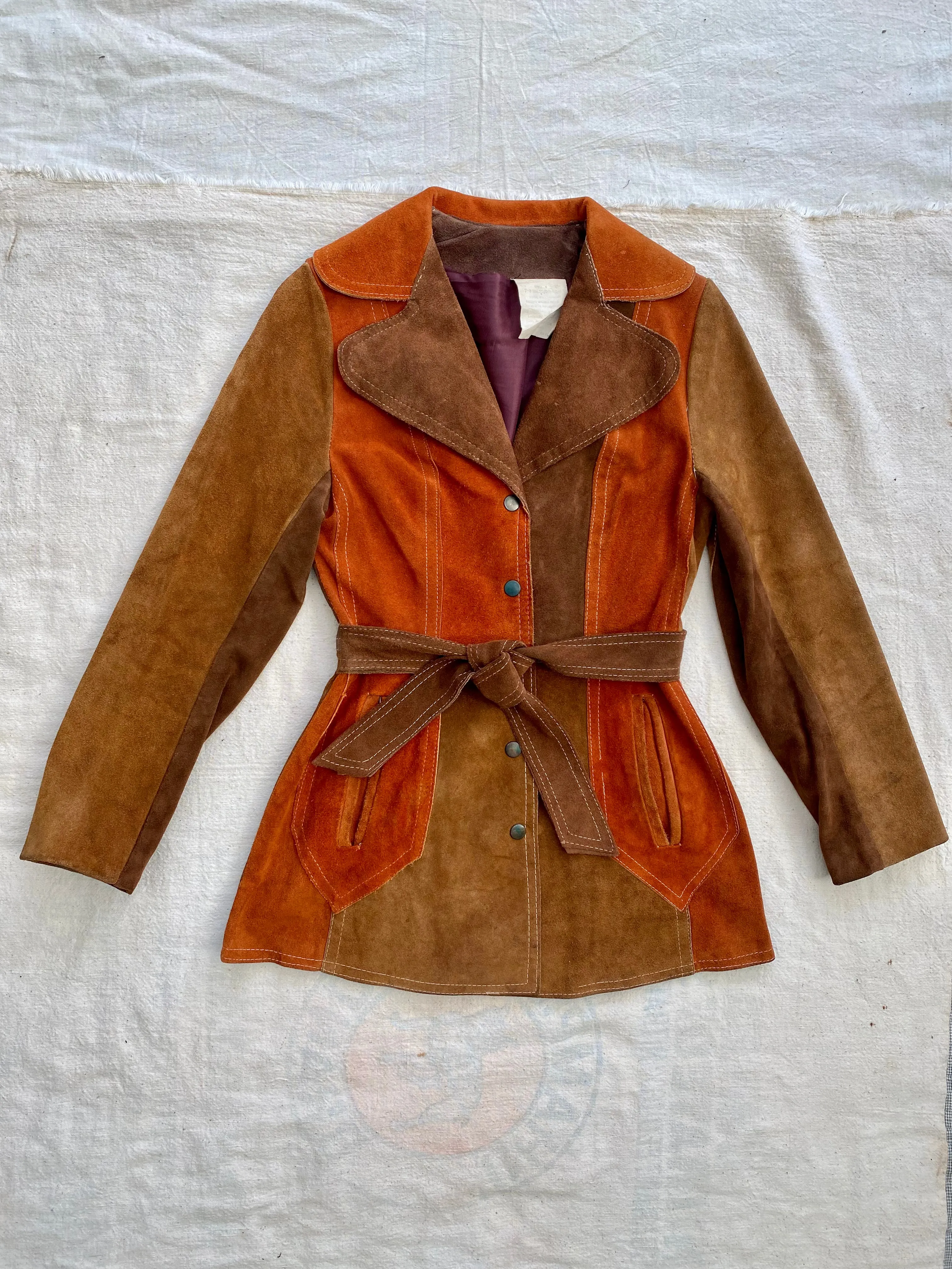 60s/70s Suede Leather color-block jacket