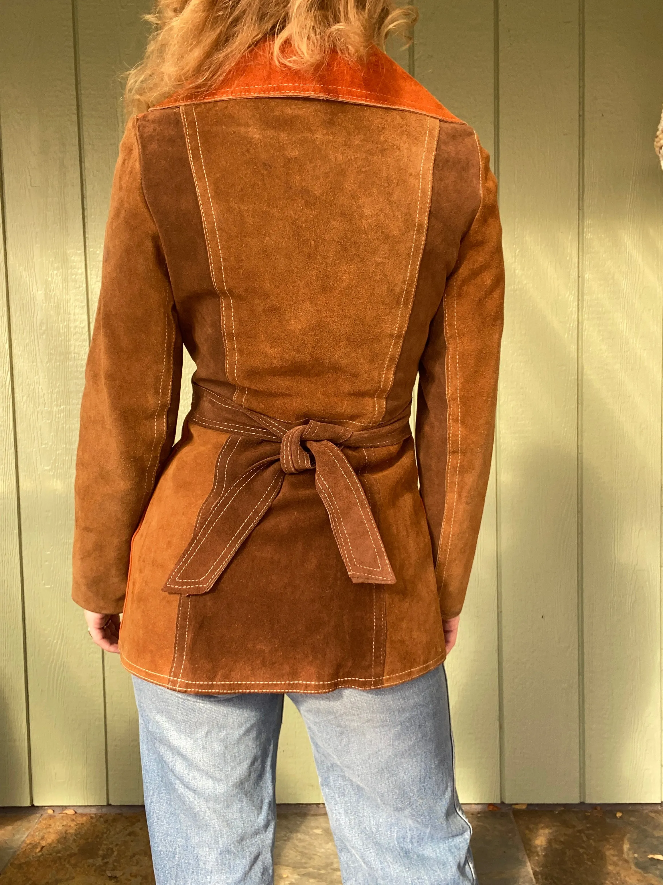 60s/70s Suede Leather color-block jacket