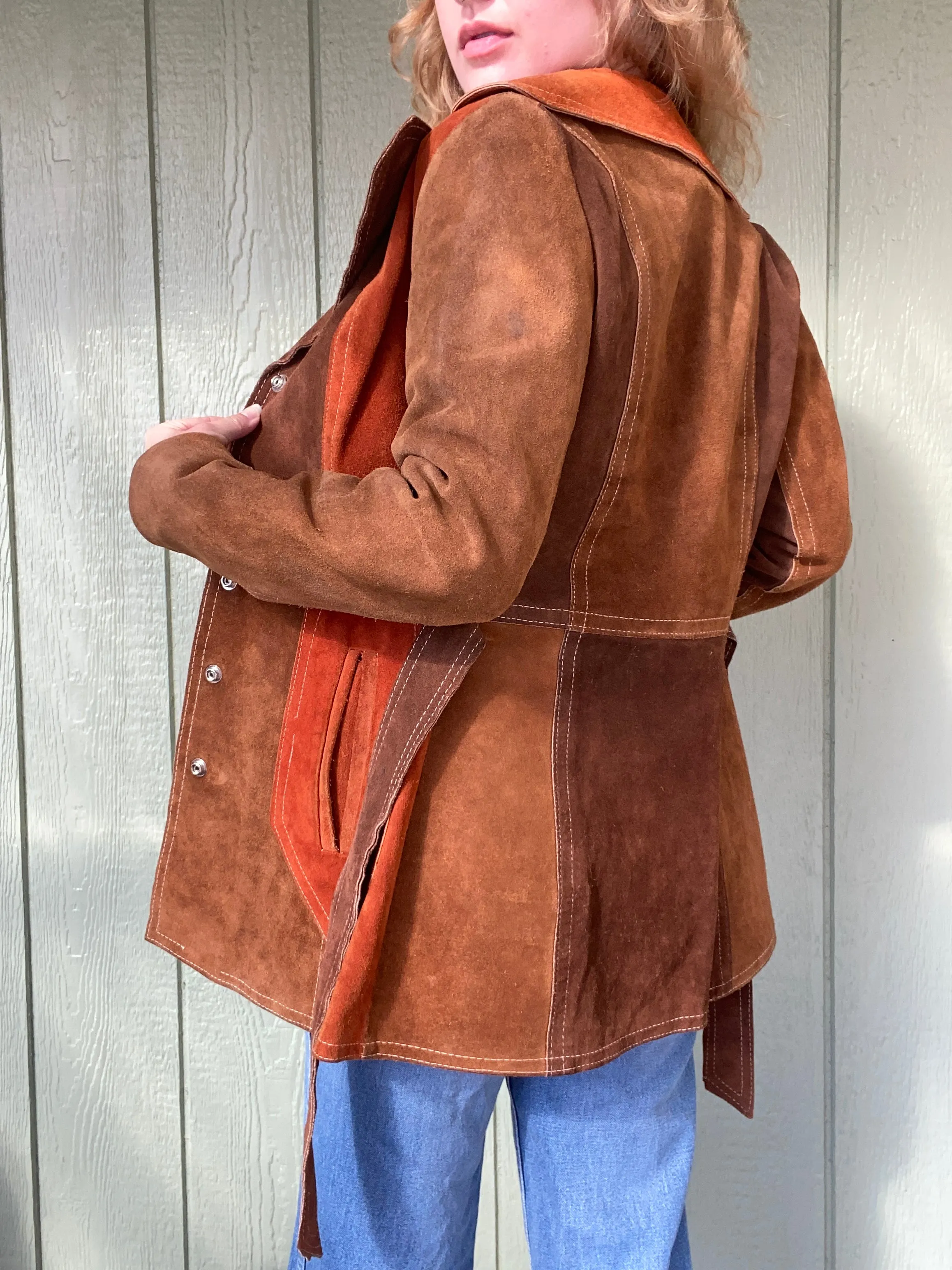 60s/70s Suede Leather color-block jacket