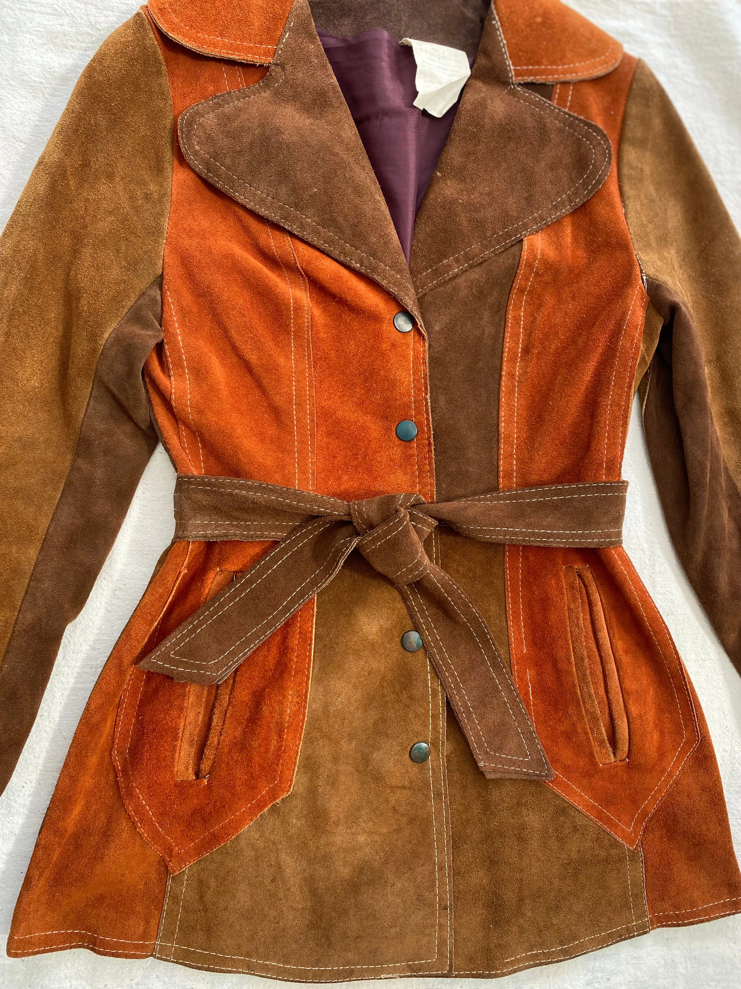 60s/70s Suede Leather color-block jacket