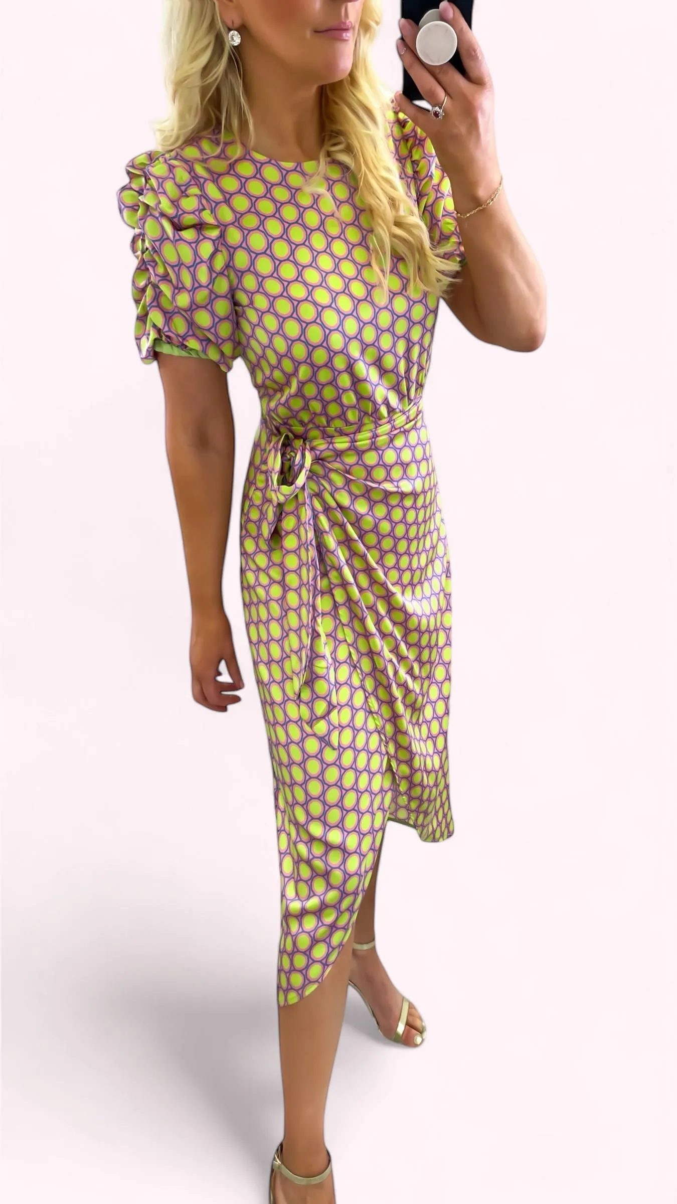 A2128 Ellya Olive Print Faux Wrap Dress