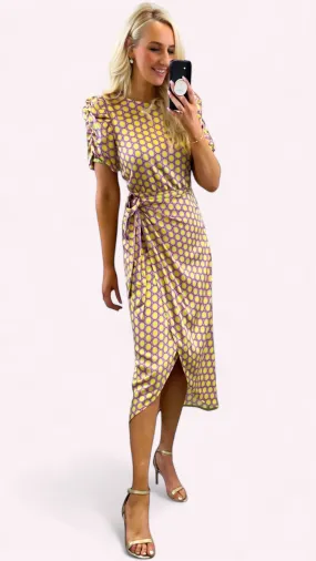 A2128 Ellya Olive Print Faux Wrap Dress