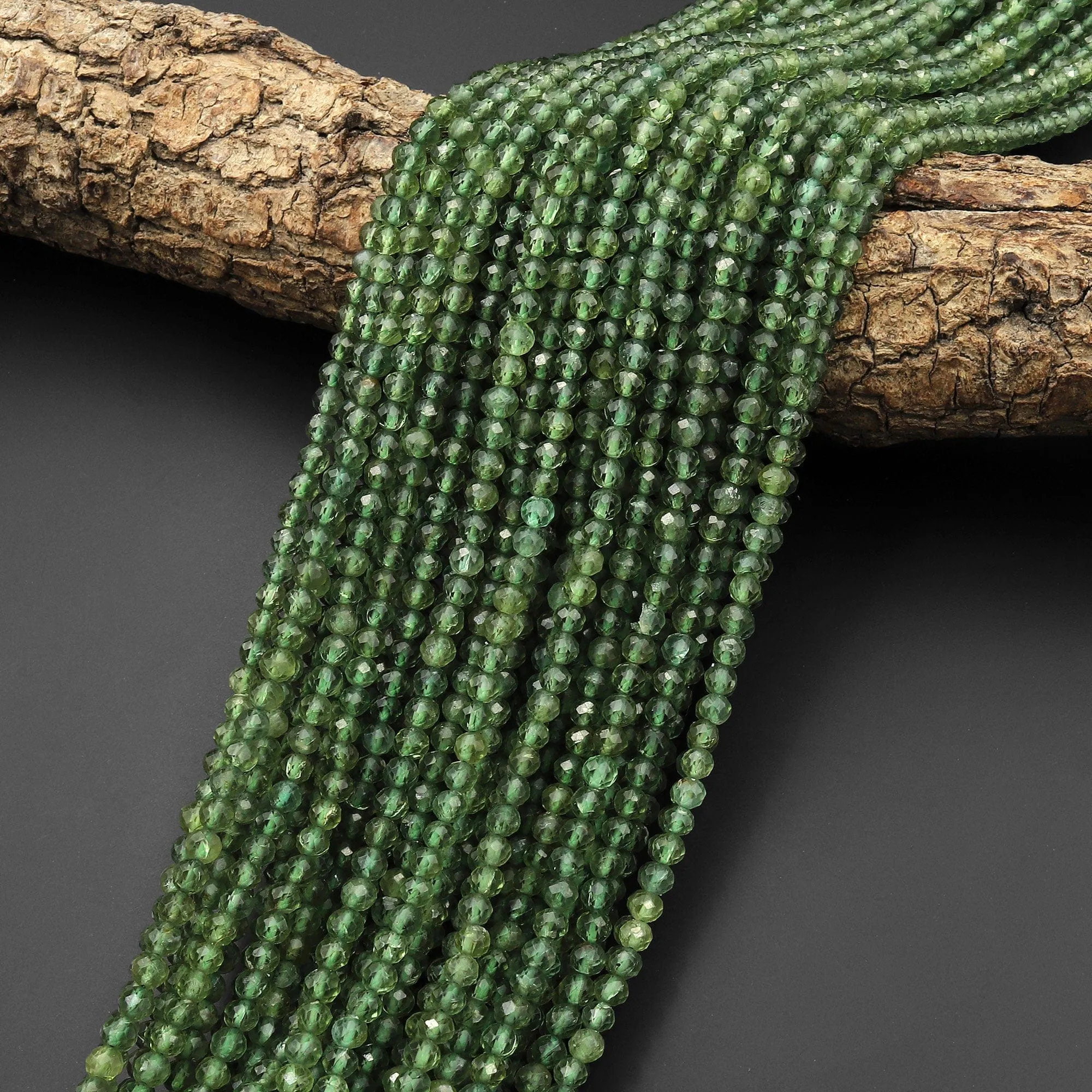 AAA Faceted Natural Green Apatite 4mm Round Beads 15.5" Strand