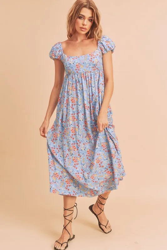 AEMI & Co. Maxi Casual Babydoll Dress with Short Puffed Sleeves - Amelia Dress