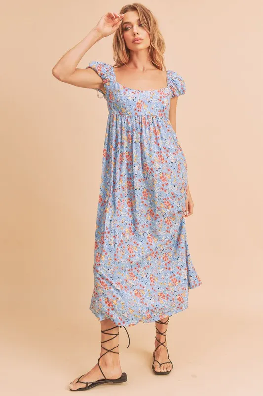 AEMI & Co. Maxi Casual Babydoll Dress with Short Puffed Sleeves - Amelia Dress