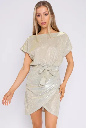 Aftershock London Georgina Champagne Sparkly Wrap Mini Dress