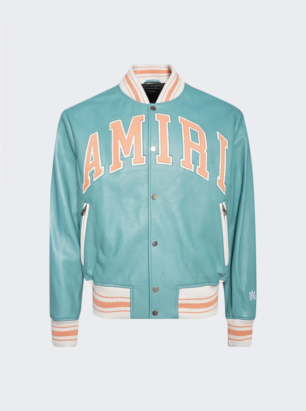 AMIRI LAMBSKIN LEATHER VARSITY STYLE BOMBER JACKET