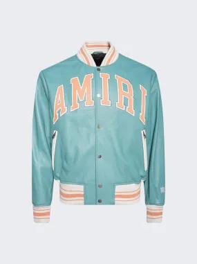 AMIRI LAMBSKIN LEATHER VARSITY STYLE BOMBER JACKET