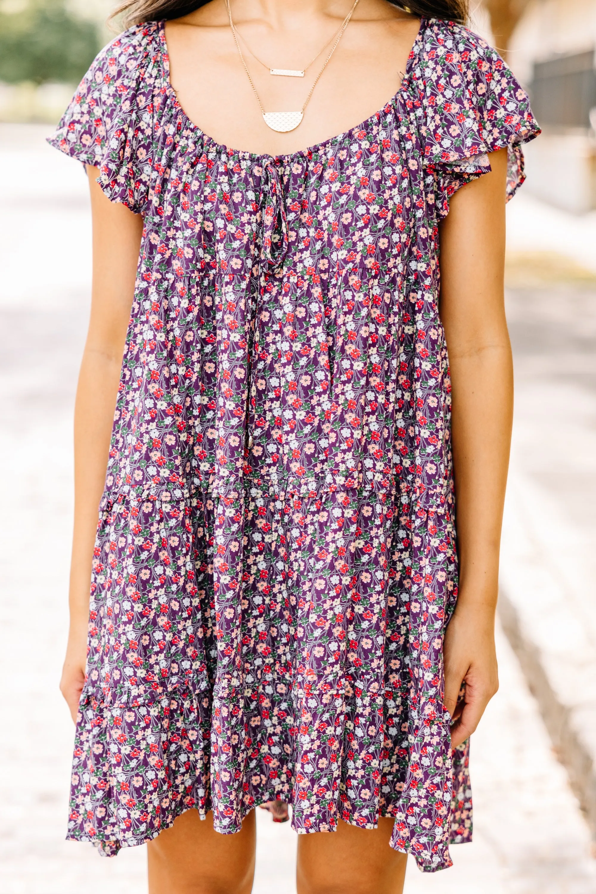 Ask Away Plum Purple Ditsy Floral Mini Dress