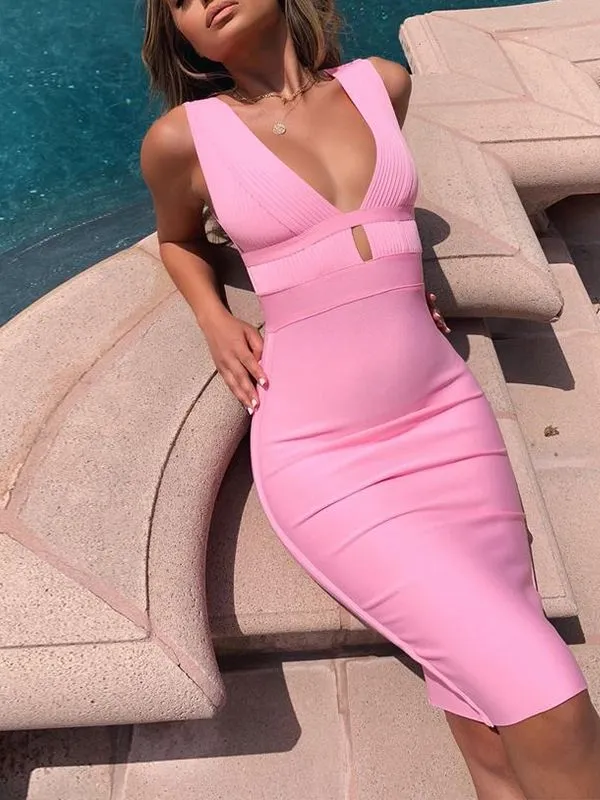 Bandage Sleeveless plunge Bodycon Dress