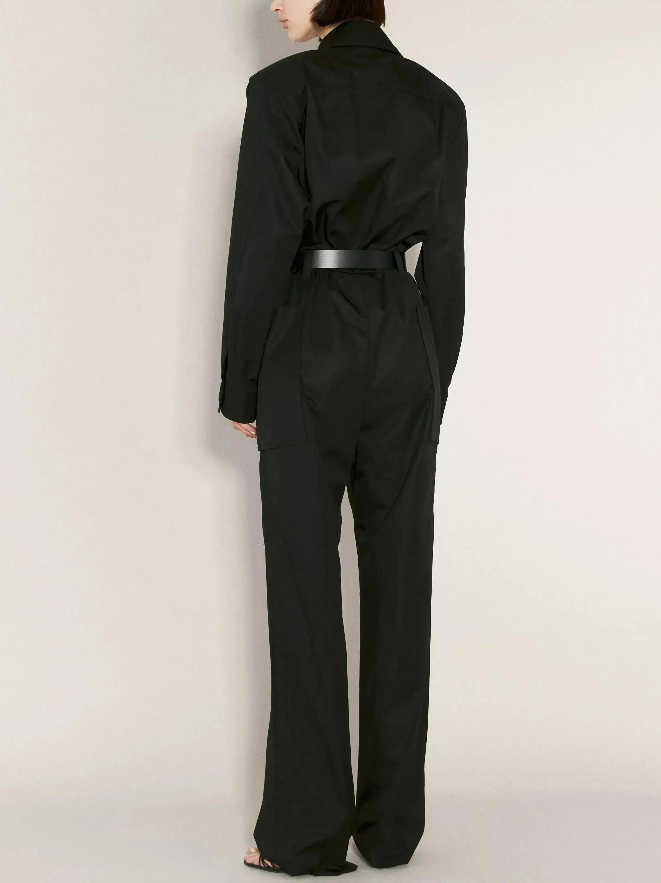 Belted Black Cotton Cargo Jumpsuit