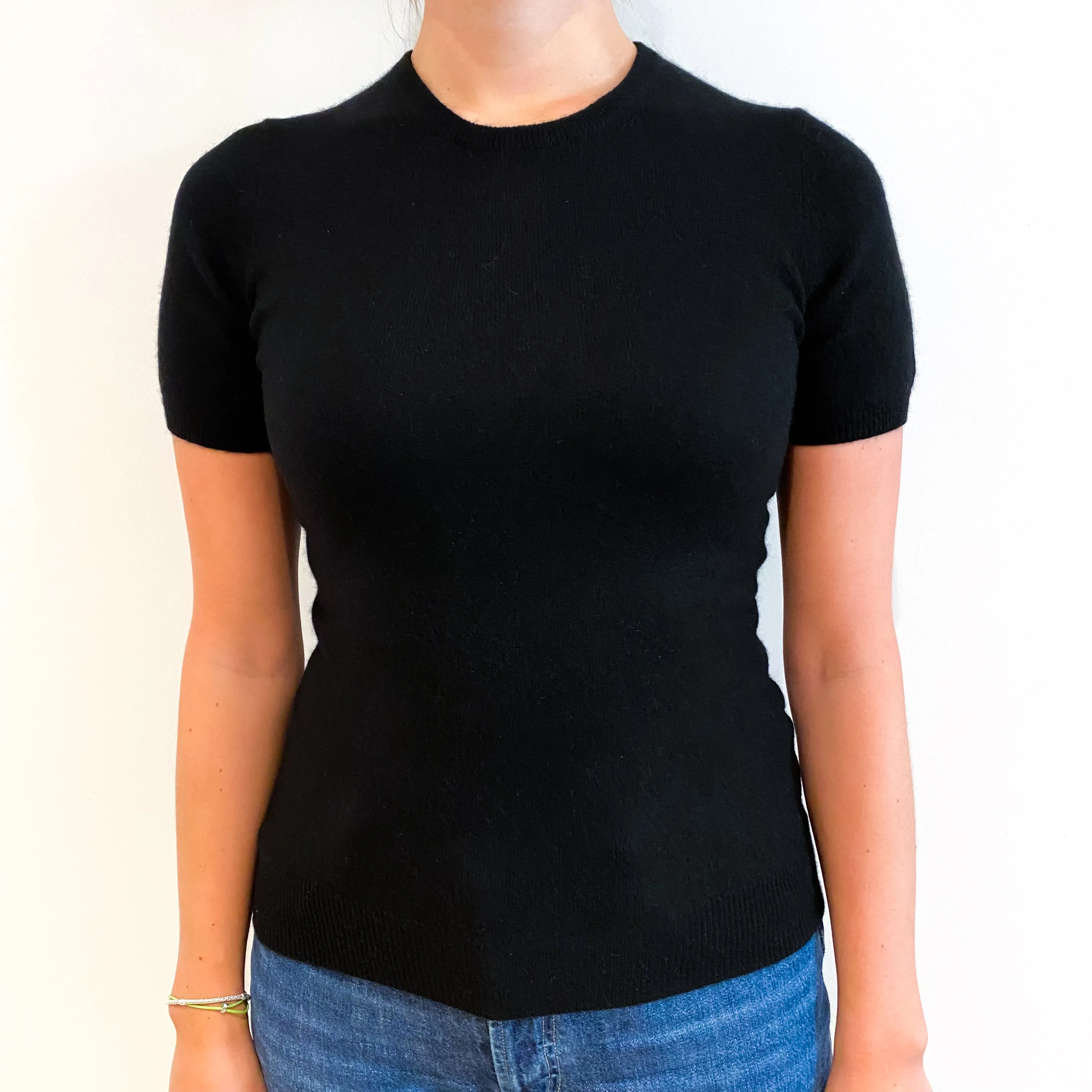 Black Cashmere Short Sleeve Crew Neck Jumper Small