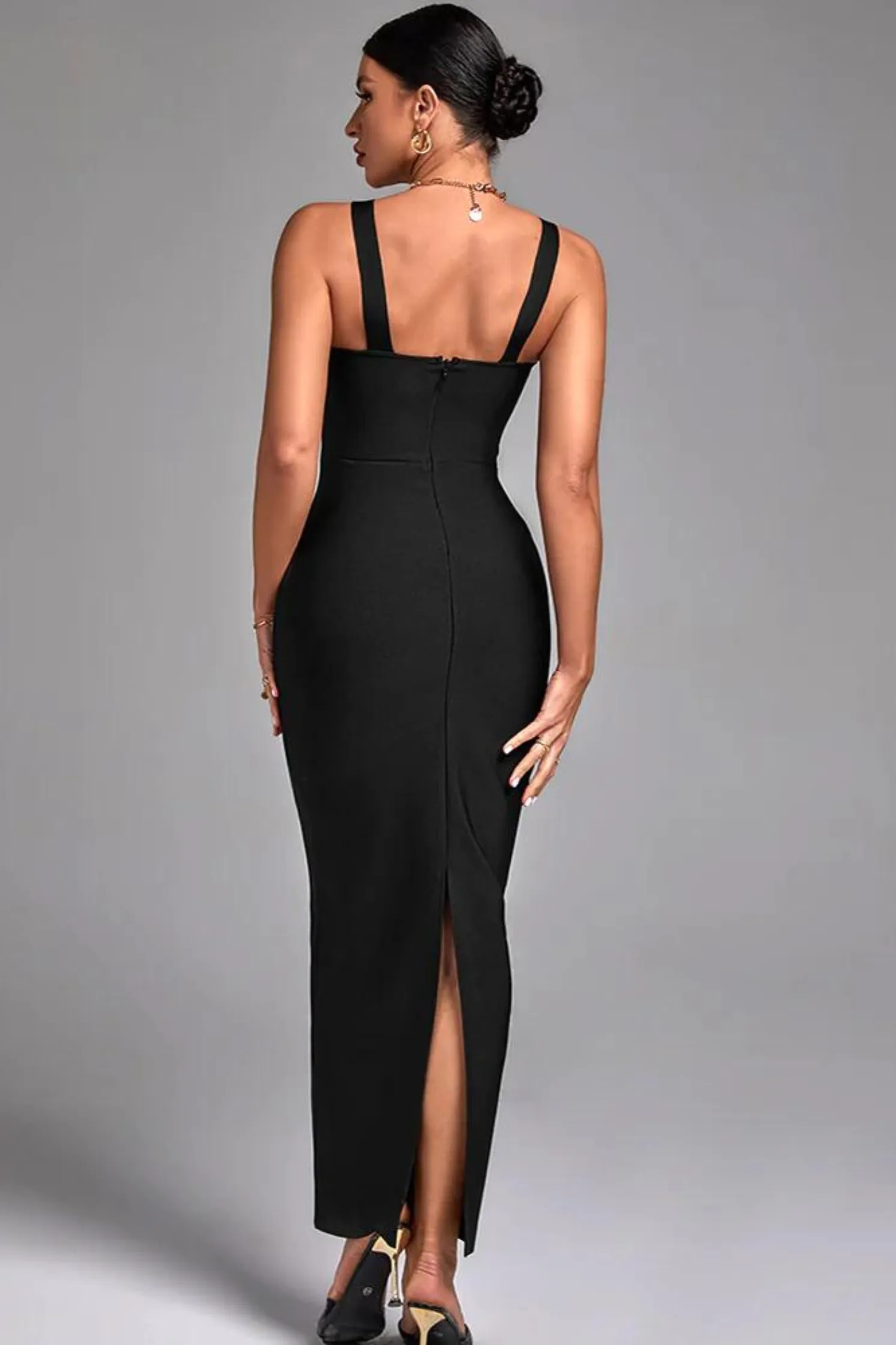 Black Diamante HalterNeck Cutout Maxi Bodycon Bandage Dress