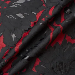 Black Floral on Dark Red Metallic Brocade