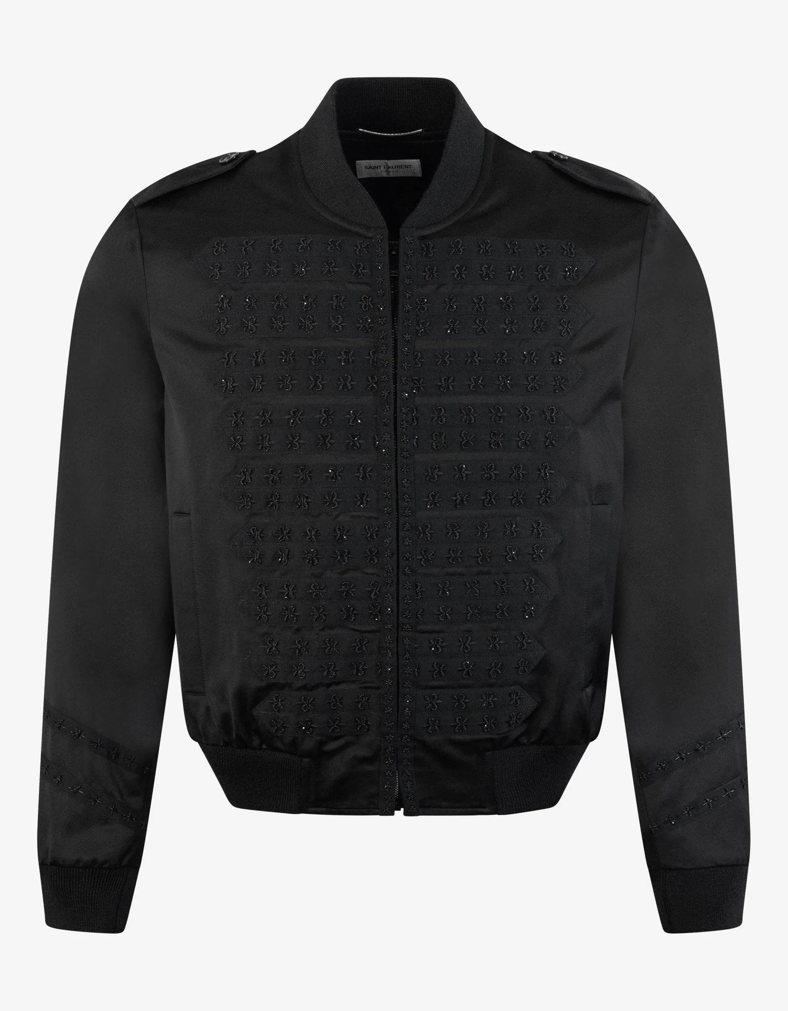 Black Officer Satin Bomber Jacket -