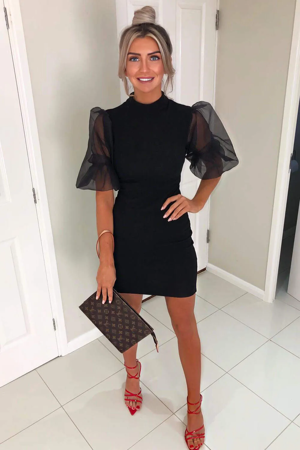 Black Puff Sleeve Bodycon Dress