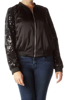 Black Sequined Bomber Jacket