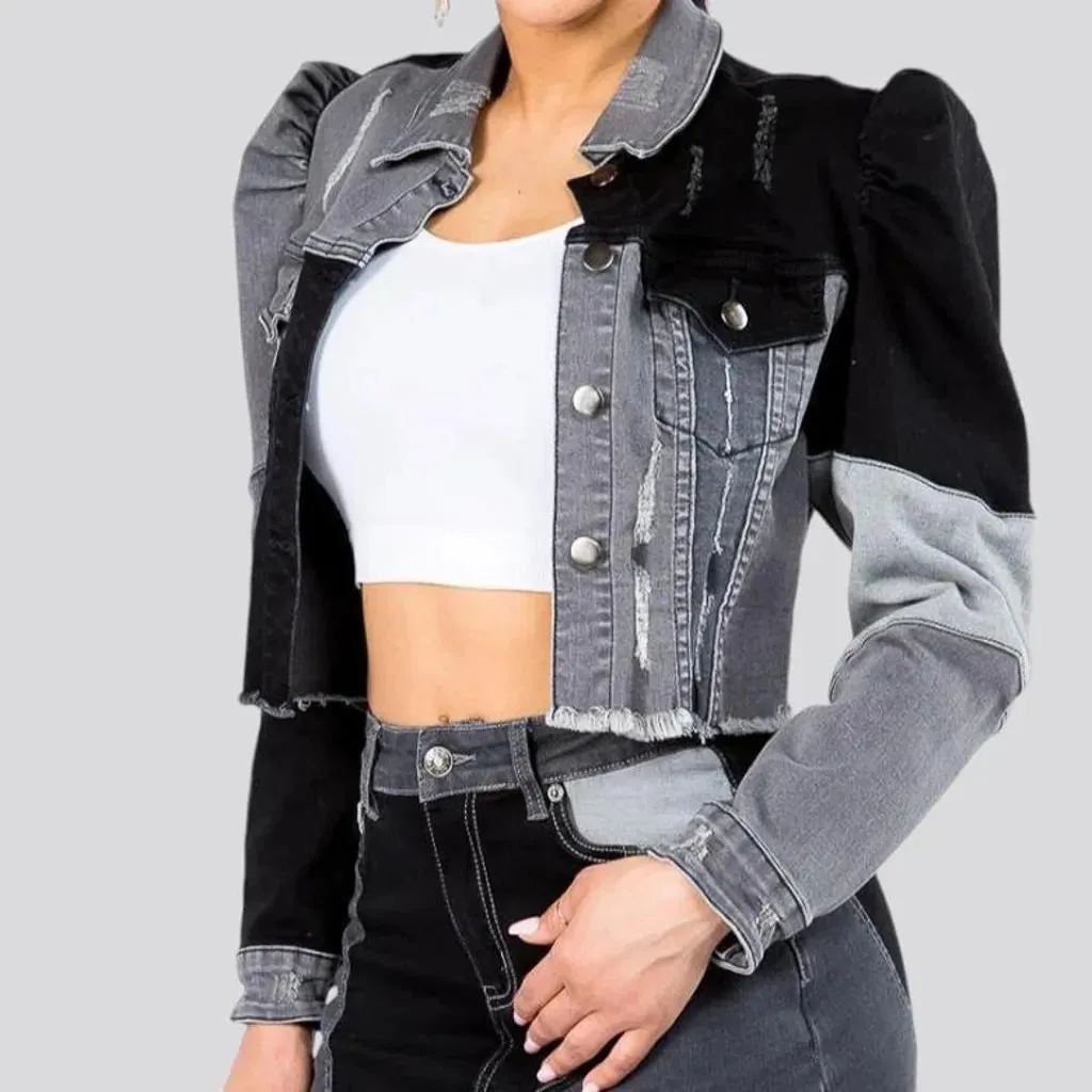 Boho chic distressed denim jacket for women