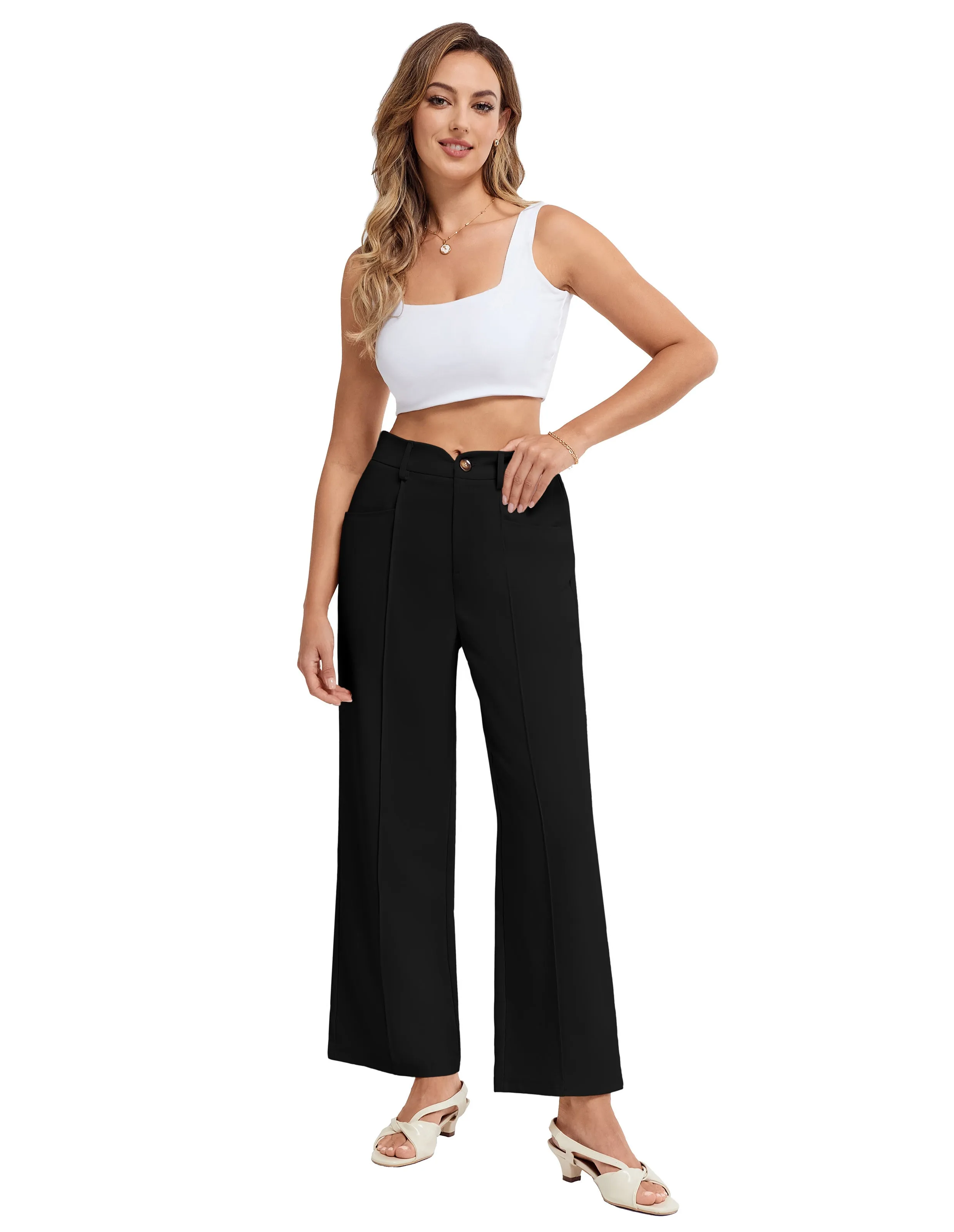 BP Women Vintage Straight Leg Pants Elastic Waist Full Length Pants