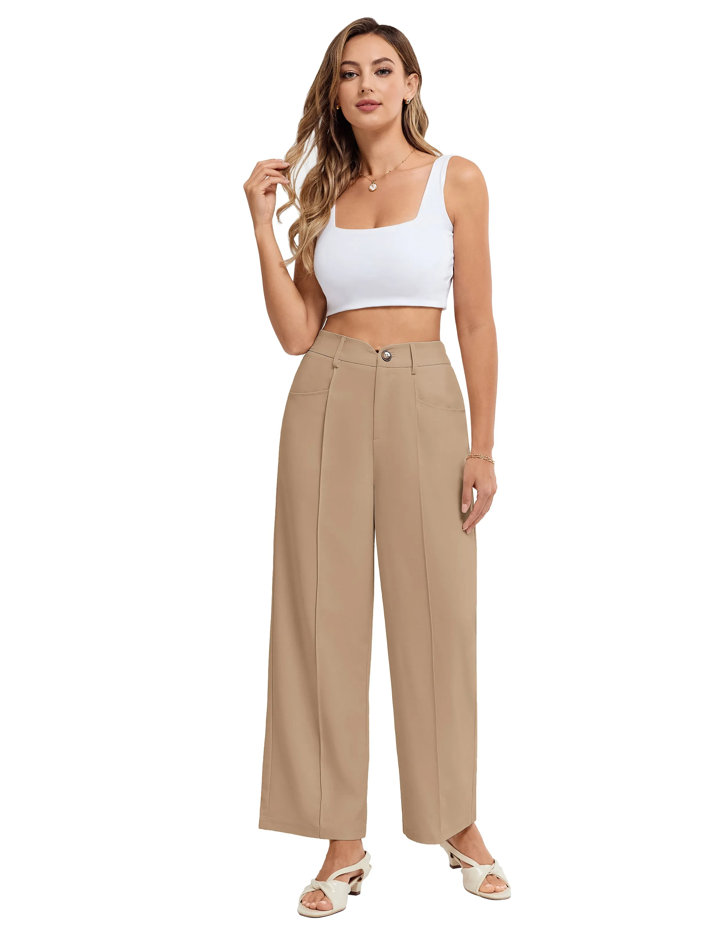 BP Women Vintage Straight Leg Pants Elastic Waist Full Length Pants