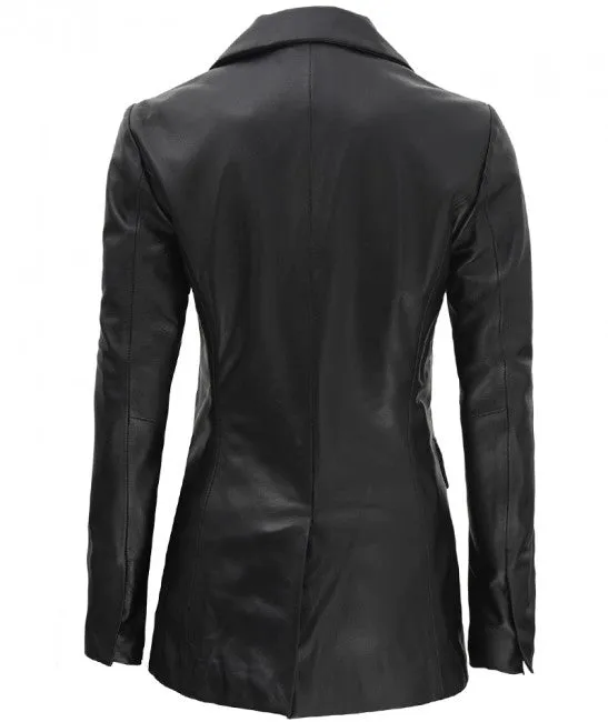 Breanna Black Double Breasted Leather Coat Women