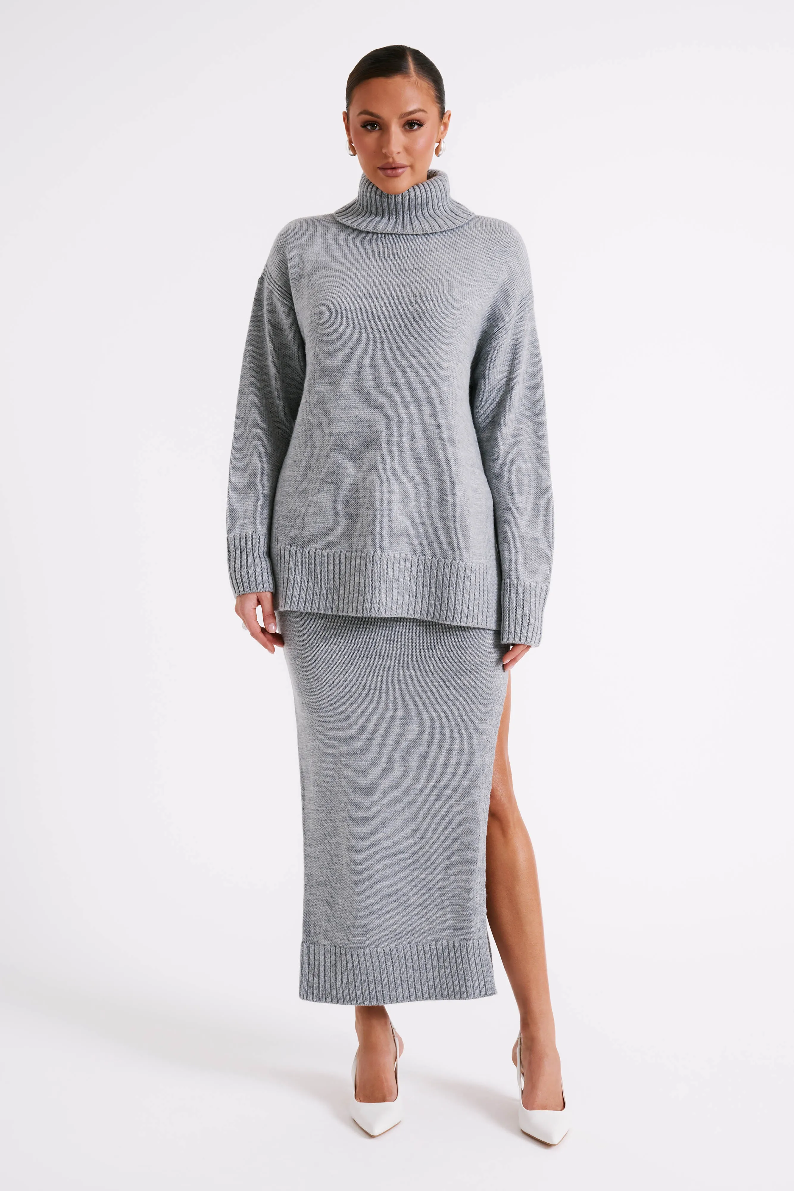 Brittany Knit Midi Skirt - Grey Marle