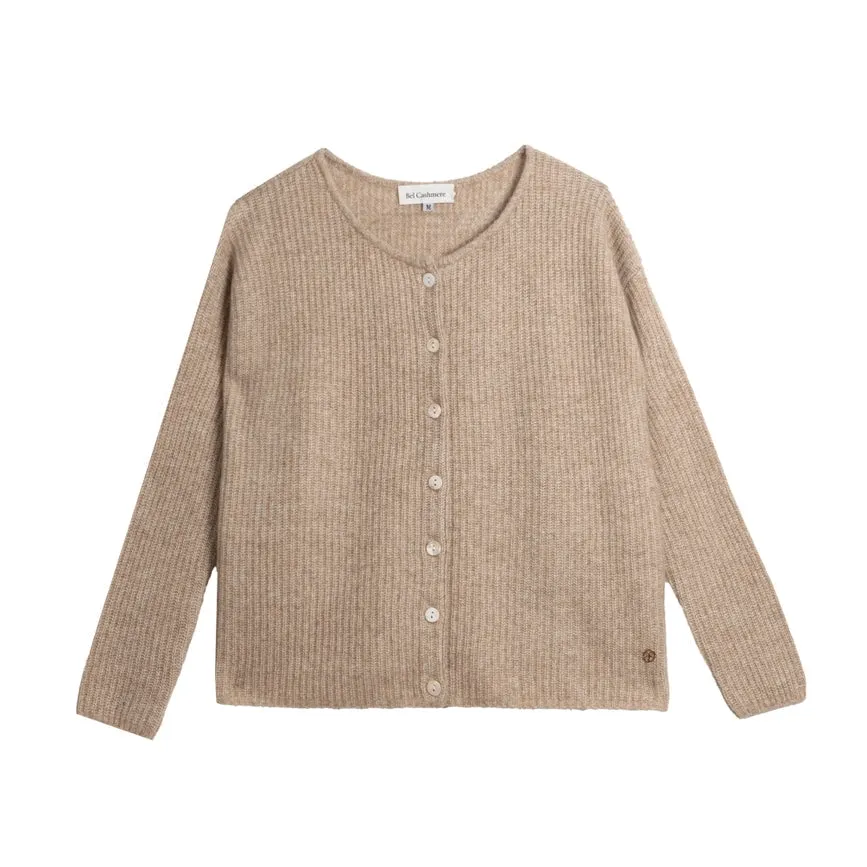 Camille Cashmere and Silk Cardigan Jaspe Beige