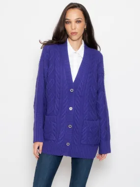 Cardigan Lungo con Bottoni Gioiello Viola