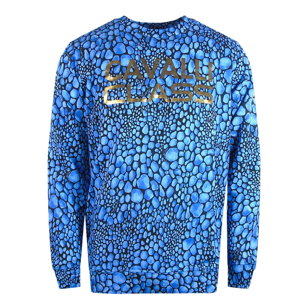 Cavalli Class Leopard Print Blue Sweatshirt