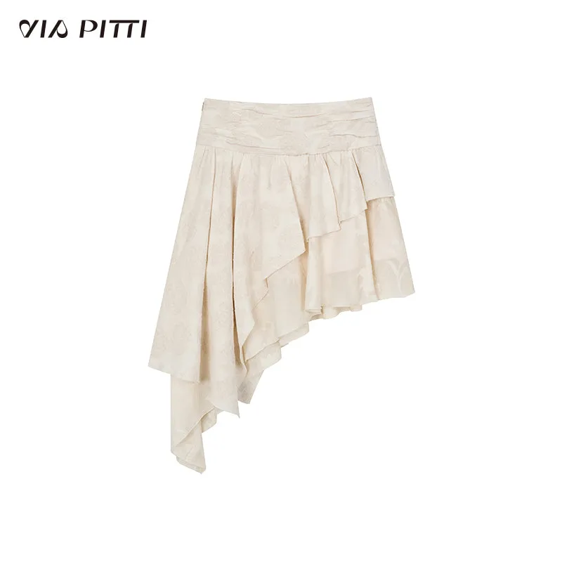 China Rose Pattern Asymmetrical Layered Skirt VIA0125