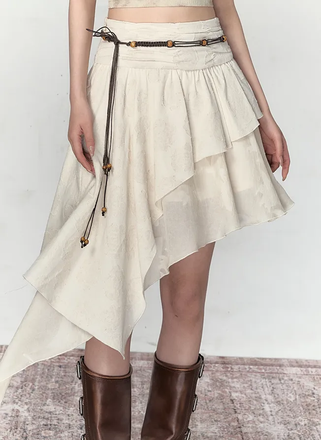 China Rose Pattern Asymmetrical Layered Skirt VIA0125