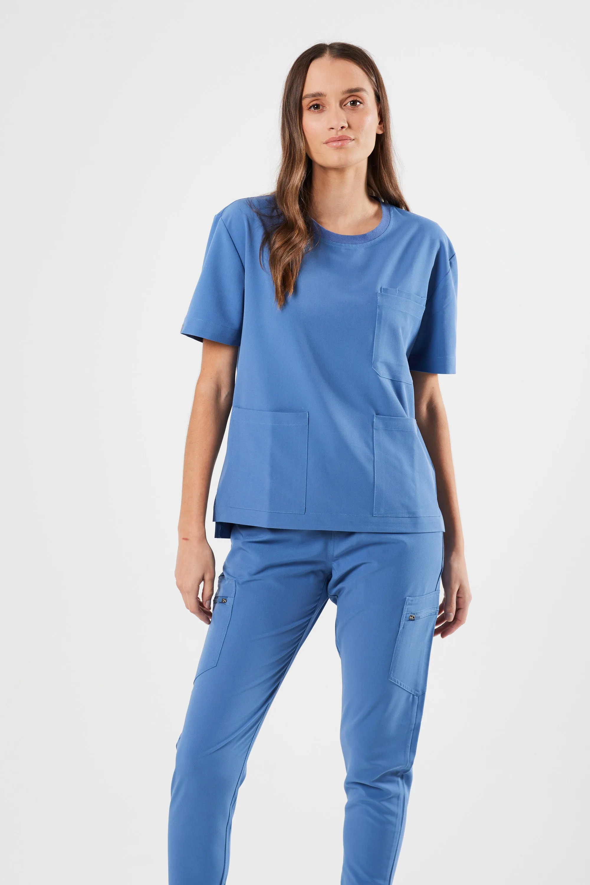 CLASSIC CREW NECK WOMEN'S SCRUB TOP (CEIL BLUE)