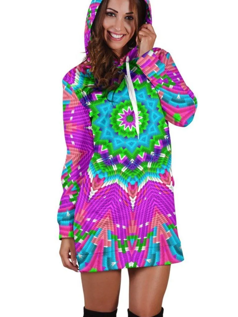 Color Blocks Mandala Hooded Dress