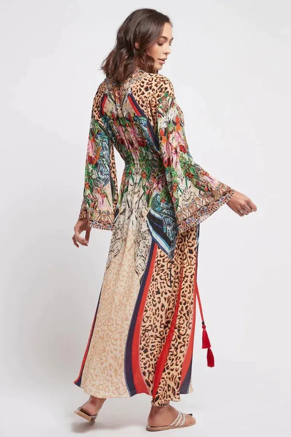 Czarina Chic Bell Sleeve Jacket with Tie-up Front & Brilliant Print