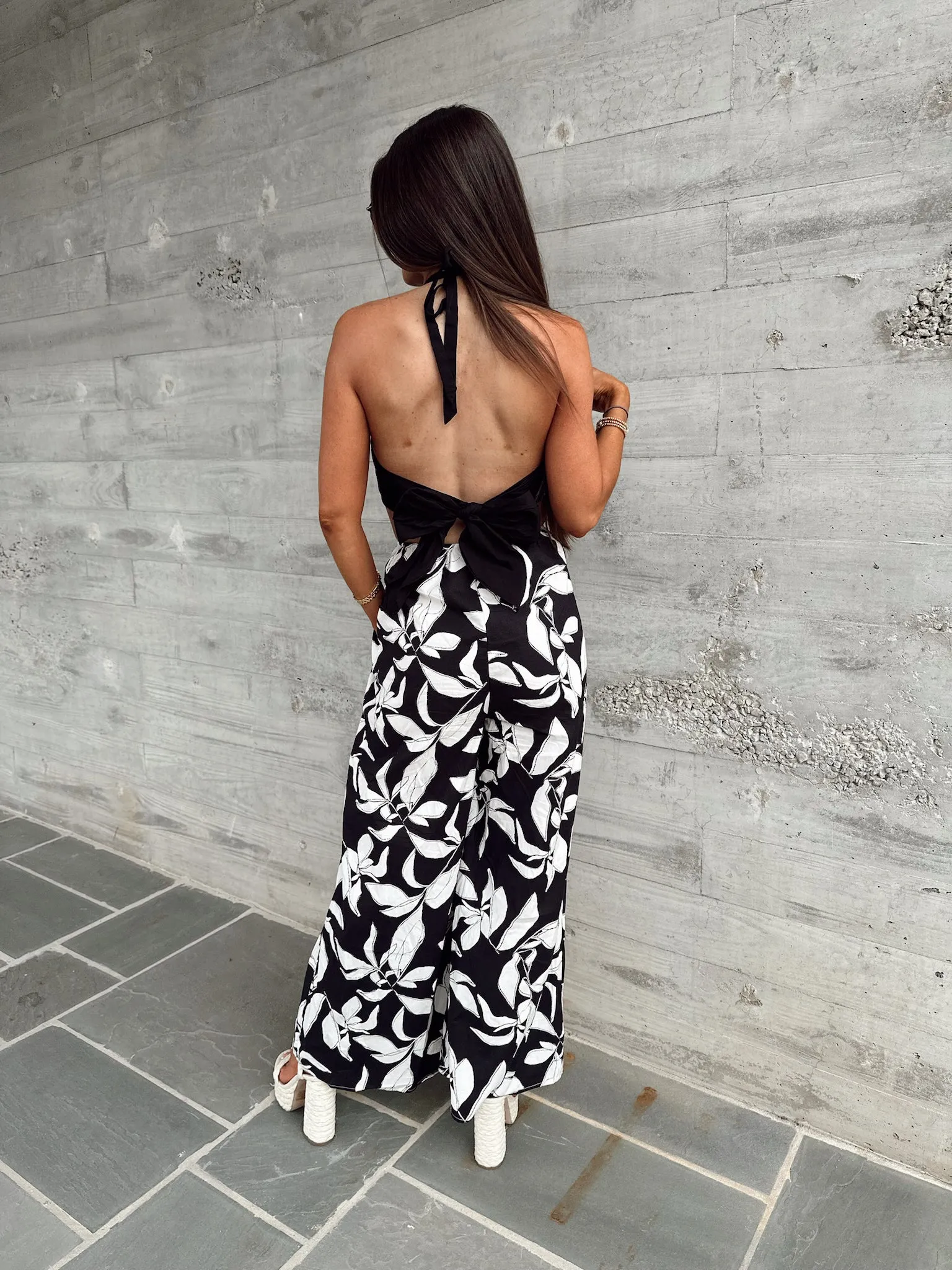 Dalton Halter Tie Jumpsuit- Black/White