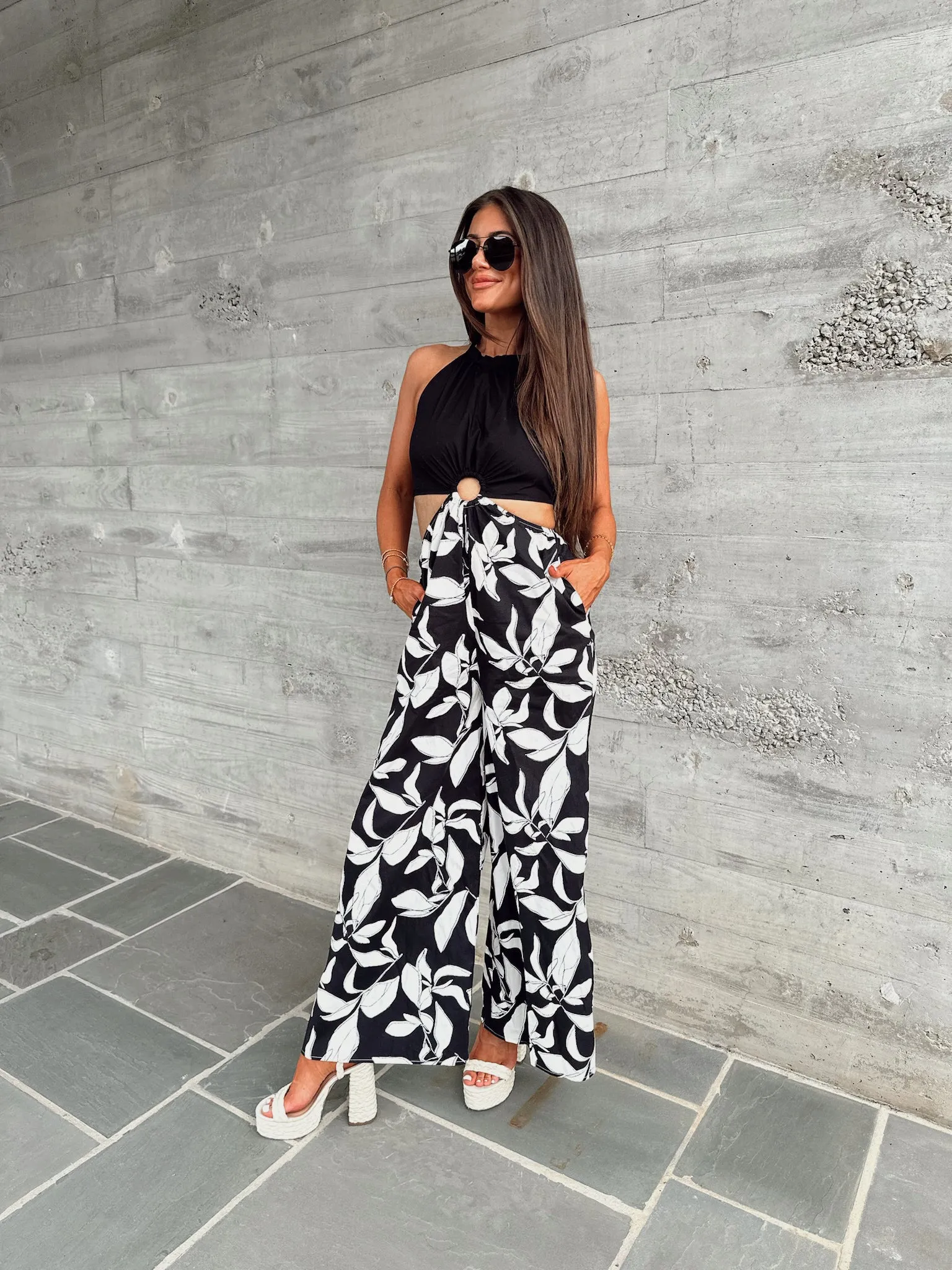 Dalton Halter Tie Jumpsuit- Black/White