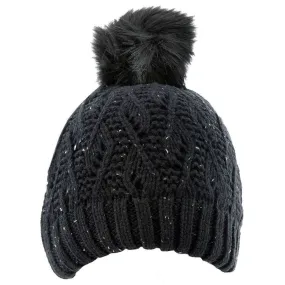 Dents Marl Yarn Lace Knit Beanie - Black