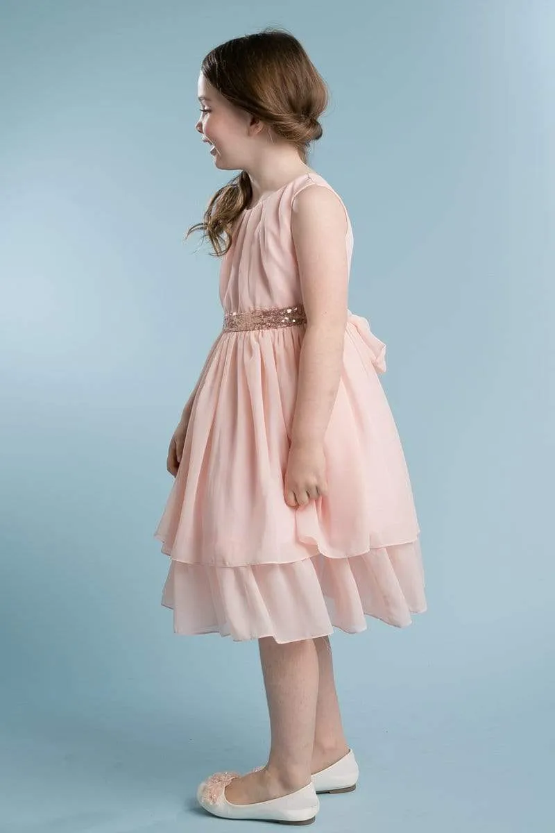 Double Layered Chiffon Dress With Sequin Belt.