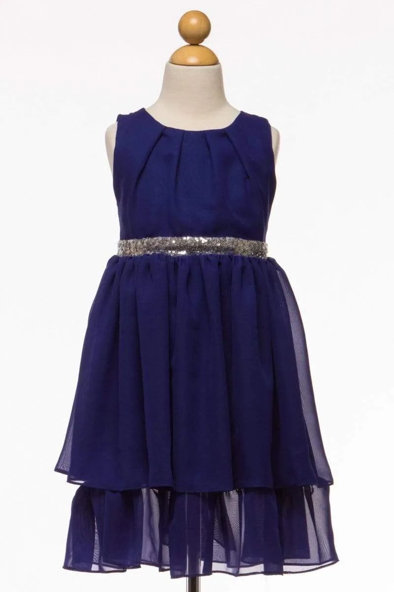 Double Layered Chiffon Dress With Sequin Belt.