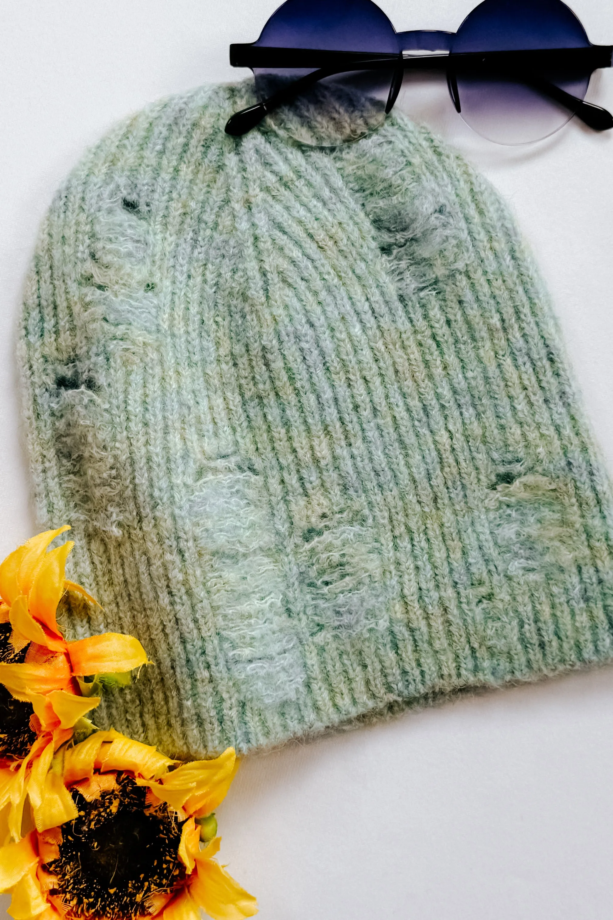 Dreamy Snow Day Distressed Beanie • Mint