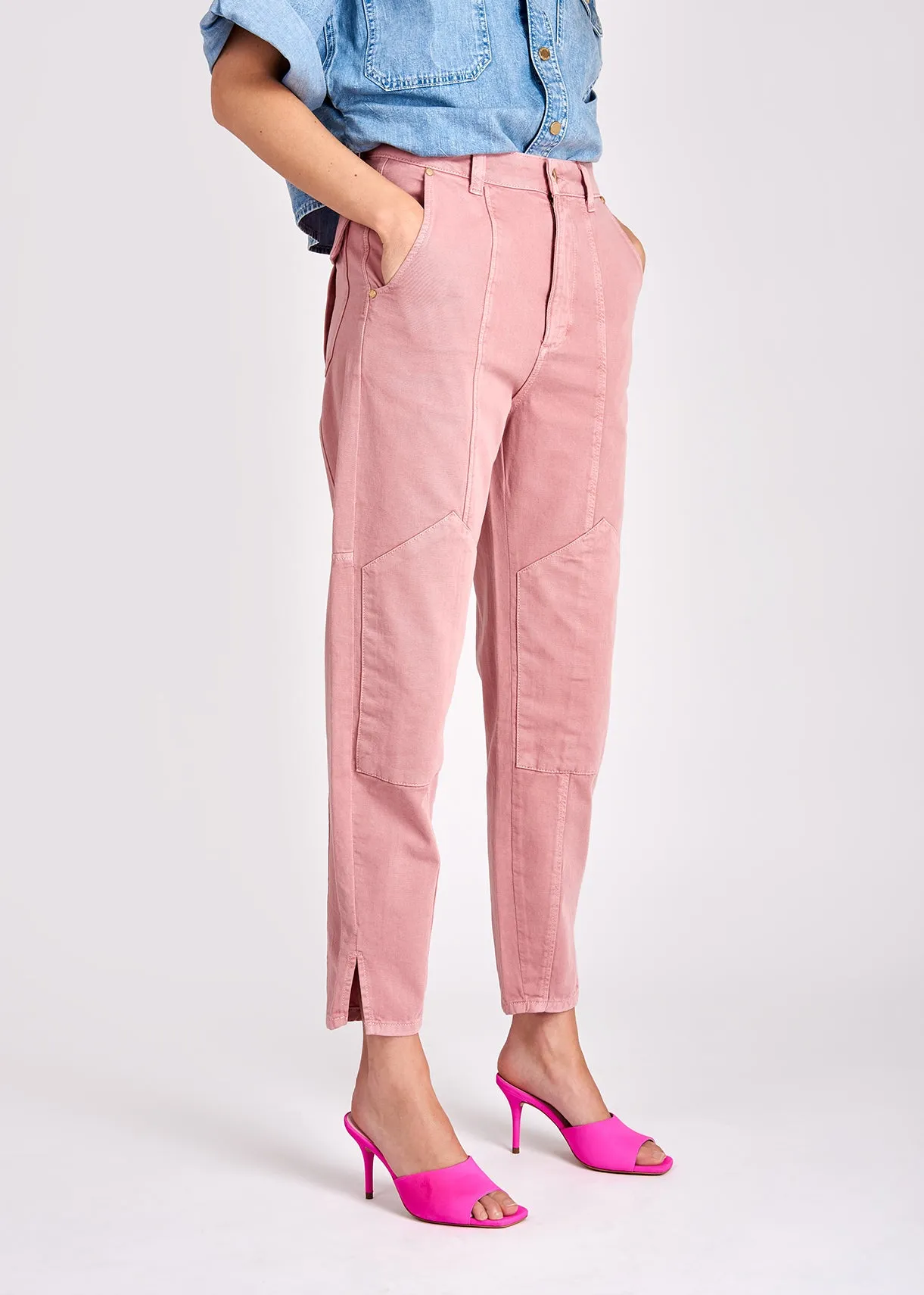 Dusty pink denim cargo pants