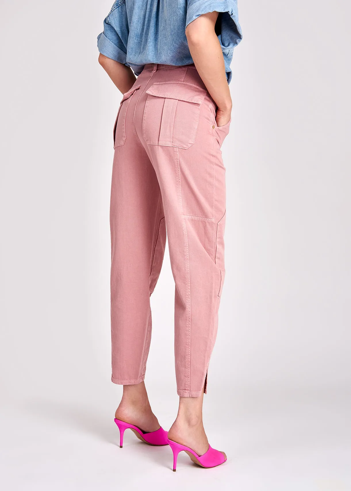 Dusty pink denim cargo pants