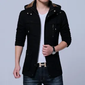 Elegant Cotton Thick Solid Hooded Jacket