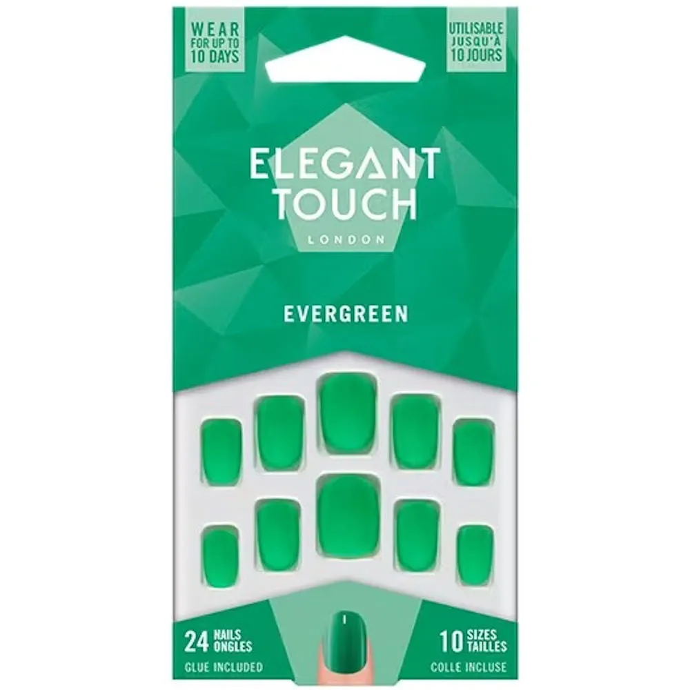 Elegant Touch False Nails - Evergreen Chic Design Long Lasting Durable Easy Application Manicure Set