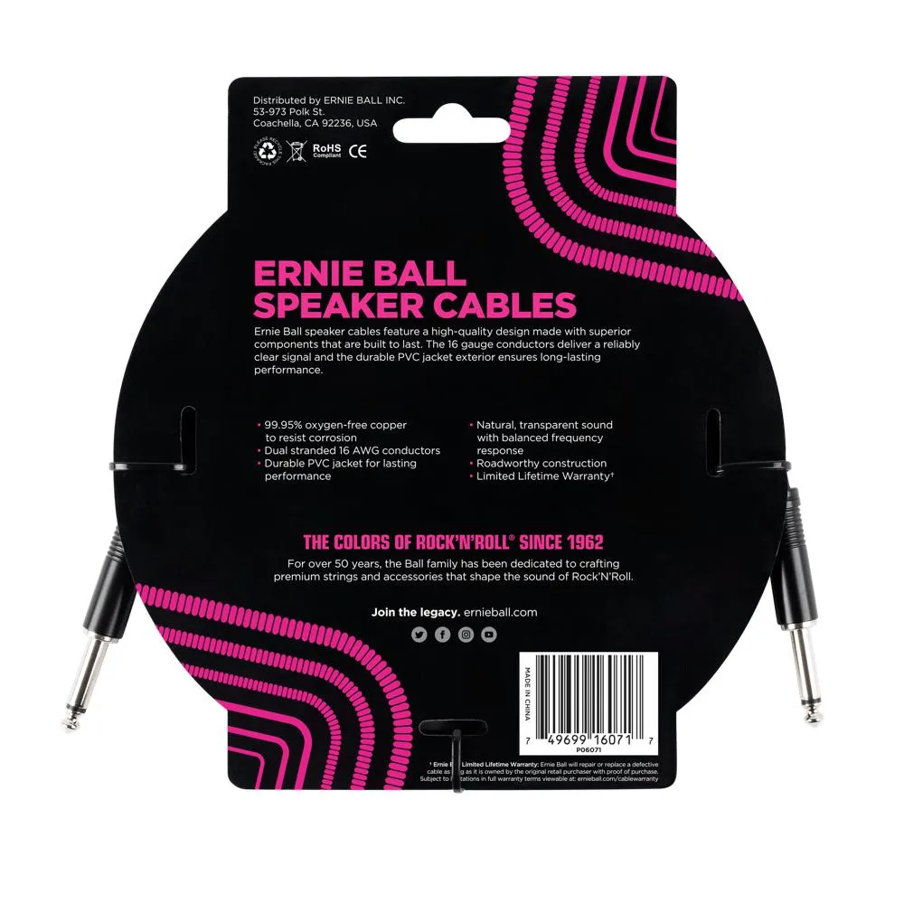 Ernie Ball Straight Speaker Cable, 1 Meter